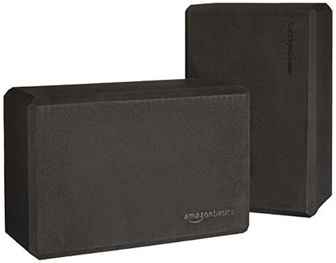 Image of AmazonBasics Foam Yoga Blocks - 4 x 9 x 6 Inches, Set of 2, Black and AmazonBasics 6 mm Thick TPE Yoga Mat, Black