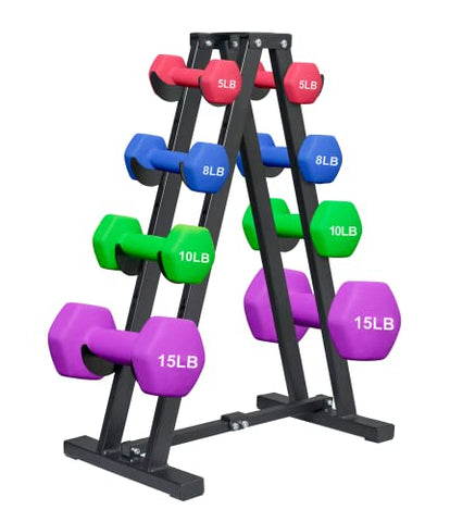Image of JOLISTEN Dumbbell Rack Stand Only for Home Gym, Free Weight Rack for Dumbbells 400 LBS Capacity, Small Compact A-Frame Hand Weights Holder Rack 4 Tier (7 Tiers Adjustable)