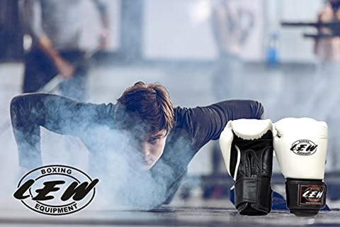 Image of LEW White/Black Boxing Gloves for Training/ Muaythai/Punching Bag/Sparring with a Pair of Hand Wraps (White, 12 OZ)