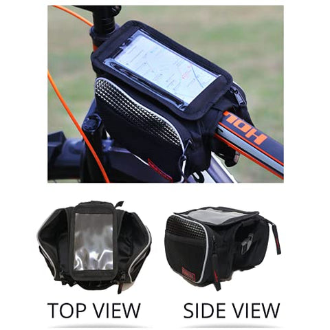 Image of BikerzBay Polyester Bicycle Double Sided Front Frame Handlebar Bag – Mobile Pouch for Cycle for up to 7 inch Phones (Pack of 1) Black