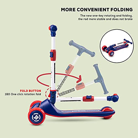 Image of Baybee Enzo Skate Scooter for Kids, 3 Wheel Kids Scooter, Smart Kick Scooter with Fold-able & Height Adjustable Handle, Runner Scooter with Wide LED PU Wheels & Handle for Kids