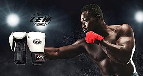 Image of LEW White/Black Boxing Gloves for Training/ Muaythai/Punching Bag/Sparring with a Pair of Hand Wraps (White, 14 OZ)