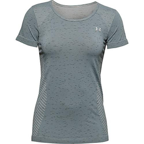 Image of Under Armour Women's Seamless Melange Short Sleeve T-Shirt, Hushed Turquoise (396)/Metallic Silver, X-Large