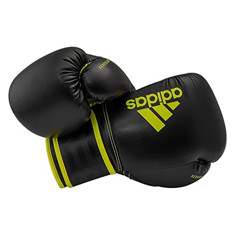 Image of adidas Boxing Gloves - Hybrid 80 - for Boxing, Kickboxing, MMA, Bag, Training & Fitness - Boxing Gloves for Men & Women - Weight (10 oz, Black/Yellow)