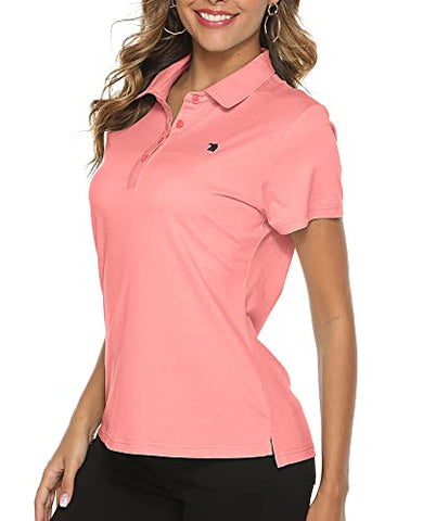 Image of YSENTO Women Polo Shirts Casual Moisture Wicking Sport Work T-Shirts Tees(Pink, Size XL)
