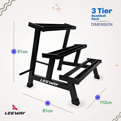 Image of National Bodyline Leeway 3-Tier Dumbbell Weight Rack Storage Stand| Dumbbell Stand & Standard Weight Multilevel Weight Storage Organizer For Home Gym| Dumbbell Rack| Weight Stand, Black (3-Tier Dumbbell Rack)