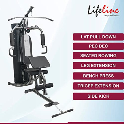 Image of Lifeline HG-005 Multi Home Gym Machine with Preacher Attachment and LB-309 Multi Adjustable (Incline, Flat & Decline) Bench with Leg Curl/Extension and Dumbbell Fly
