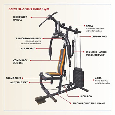 Image of Zorex HGZ-1001 Multi Home Gym Machine All in one equipment's for Multiple Muscle Workout, Multipurpose Function Exercises Others (Multicolor)