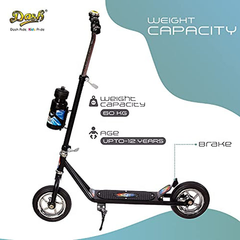 Image of Dash Power Ranger 2 Wheel Scooter for Kids with Sipper, Bell, Stand and Adjustable Height Upto 12 Years Kids (Capacity 60 kg, Black)