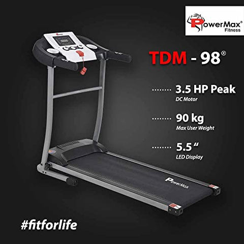 Image of PowerMax Fitness TDM-98 (4.0HP Peak) Motorized Treadmill With USB Connection, Home Use & Heart Rate Sensors - Black