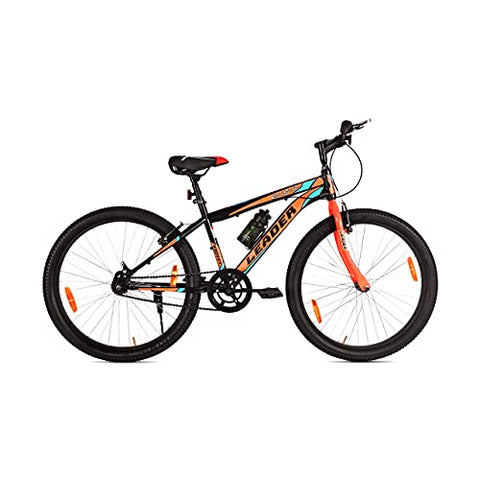 Image of Leader Men's Single Speed Without Gear City Surfer MTB 26T Mountain Bicycle (Black & Orange, Above 10 Years, 18", 26")