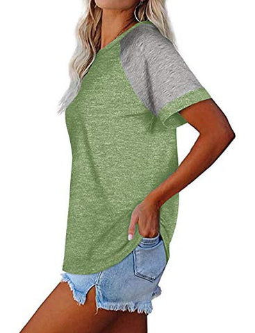Image of Fallorchid Women's Short Raglan Sleeve T-Shirts Casual Color Block Tops (X-Large, Mint Green)