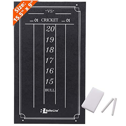 Image of BETTERLINE Large Professional Scoreboard Chalkboard for Cricket and 01 Darts Games - 15.5" x 9" Inch (39.3 x 22.9 cm) - Black Board - Eraser and 2 Chalk Pieces Included