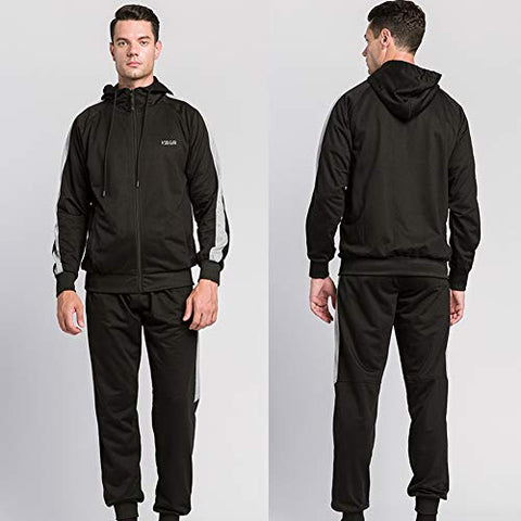 Image of MANLUODANNI Mens Casual Tracksuit Long Sleeve Full-Zip Running Jogging Sports Jacket and Pants, Black-M