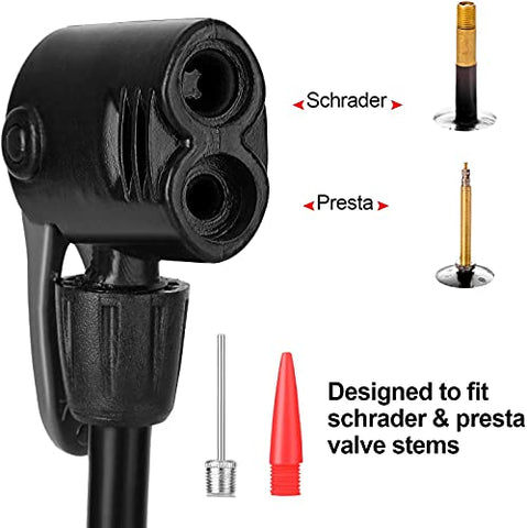 Image of QUPET ® Mini Portable Bike, Bicycle Tire Hand Foot Activated Floor Pump with Presta Schrader Dunlop Valves Extra Valve and Gas Needle