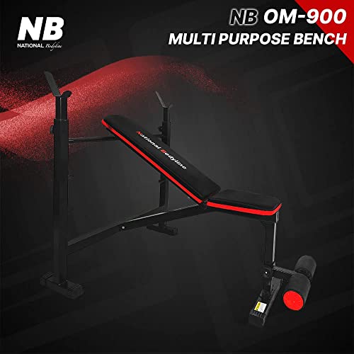 National Bodyline Adjustable Weight Bench Full Body Workout, Foldable Inclined Decline Flat Fitness Home Gym Bench without Leg Curl (Black) - Weight Limit : 400 LB