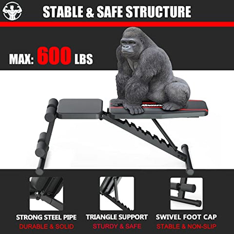 Image of KOMSURF Weight Bench, Adjustable Workout Bench, Exercise Bench Press for Home Gym, Foldable Equipment Body Gym System, Strength Training Bench for Full Body Workout