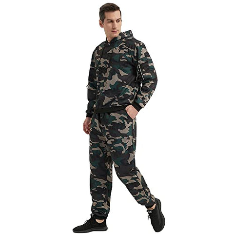 Image of Osmyzcp Men's Jogging Suits Casual Pullover Hoodie 2-Piece Gym Tracksuit Camo Hooded Camo Green 3XL