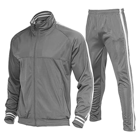 Image of Mens Athletic 2 Piece Tracksuit Sets Casual Jogging Suits Full Zip Sports Set Stand-up collar Sweatsuit fo Men GrayM