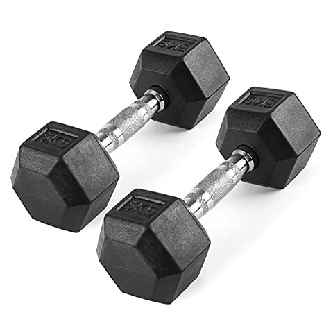 Image of The Cube Club Rubber Coated Hex Dumbbells (Pair) for Men & Women for Home Workout (5.0)