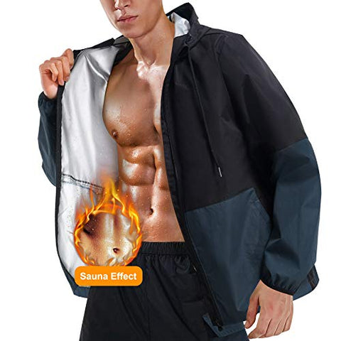 Image of Junlan Sauna Suit for Mens Sweat Sauna Jacket for Men Sweat Tops Gym Workout Zipper Hoodie Sauna Suits (Blue Jacket Only, Large)