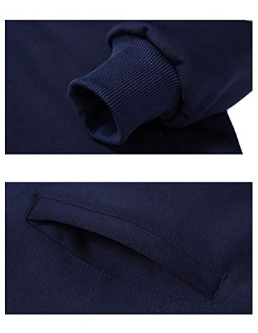 Image of PASOK Men's Casual Tracksuit Full Zip Running Jogging Athletic Sports Jacket and Pants Set Thicken Blue 2XL