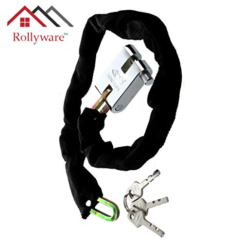 ROLLYWARE India's Heavy Duty Chain Lock for Bike - Motorcycle - Cycle Lock with 3 Keys Anti-Theft Luggage Lock Device (Polished Finish, Black)