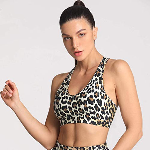 Image of FITTIN Racerback Sports Bra for Women - Halter Yoga Bras for Athletic Workout Gym Running Activewear Bra Tank Tops, Brown Leopard, X-Large
