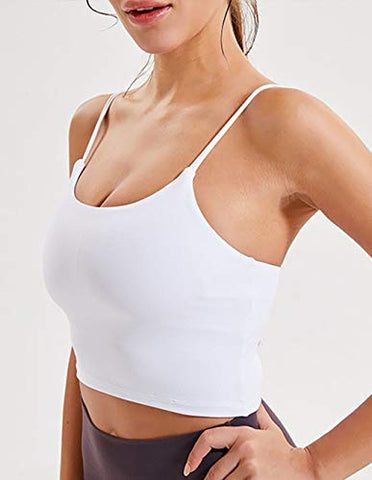 Image of Sports Bras for Women Workout Tank Tops Padded Camisole Bra Seamless Activewear Crop Top for Yoga Gym Workout Fitness White M