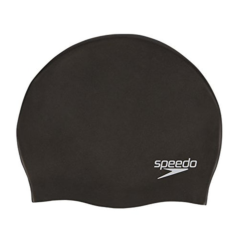 Image of Speedo Plain Moulded Silicone Swimming Cap, Free Size (Black/Gold)