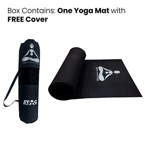 Image of STAG YOGA MANTRA PLAIN BLACK SILVER MAT WITH BAG