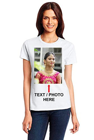 Image of Printpics Printed Personalized Tshirts Customized Printed Photo Text (S-Size) T-Shirts for Girls,Women White