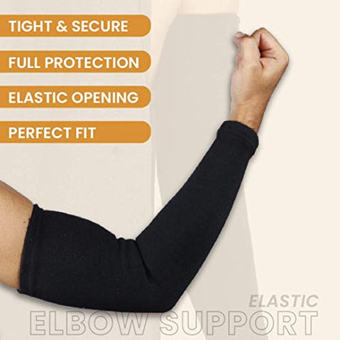 Image of Aeroglo Health - Warm Compression Arm & Elbow Support Sleeve (Pair Pack in Re-usable Jar) for Pain, Jerk and Tan Prevention - Soft, Knitted & Breathable Material (Black)