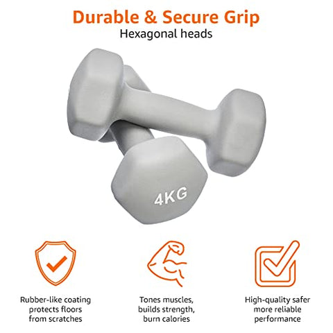 Image of Amazon Basics Neoprene Fixed Dumbbell Pair, 2 x 4Kg, Grey