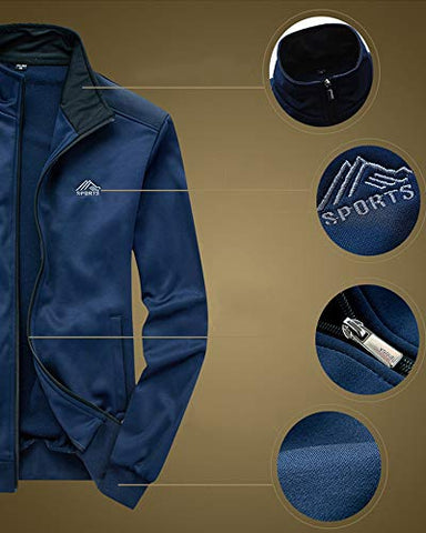 Image of AOTORR Men's Tracksuit Athletic Sports Casual Full Zip Warm Jogging Sweatsuit Black XL