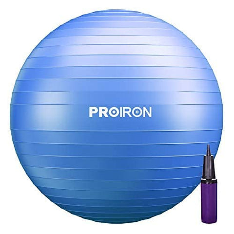 Image of PROIRON Yoga Ball-55cm Blue Exercise Ball with Postures Shown on The Yoga Ball, Pregnancy Ball, Anti-Burst Gym Ball, Swiss Ball with Pump, Birthing Ball for Yoga, Pilates, Fitness, Labour