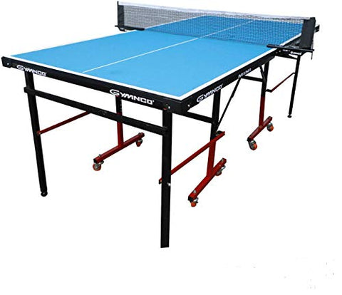 Image of Gymnco Mini Table Tennis Table (6x3 ft) with Wheel ( Laminated Top 18 mm + 2 Tt Racket & Balls )