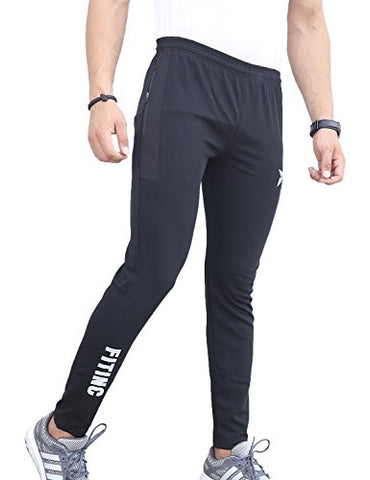 Image of FITINC Dobby Lycra Stylish Black Trackpant for Men with Two Side Zipper Pockets – Stretchable, Comfortable & Absorbent Slim Fit Track Pants for Gym Workout and Casual Wear