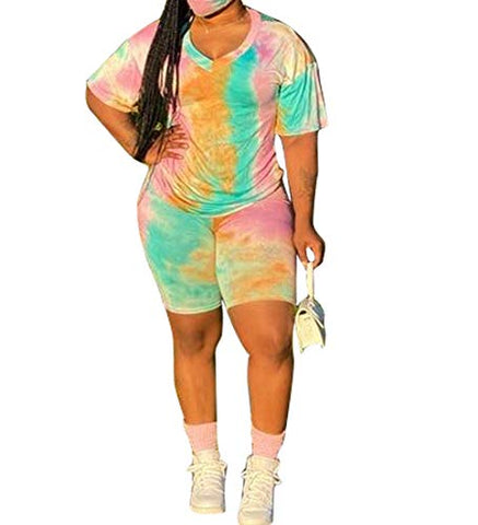 Image of Womens Sexy Plus Size 2 Piece Sports Outfit Set Shirt Bodycon Short Pants Joggers Clubwear Tracksuit Sportswear Set Green 3XL