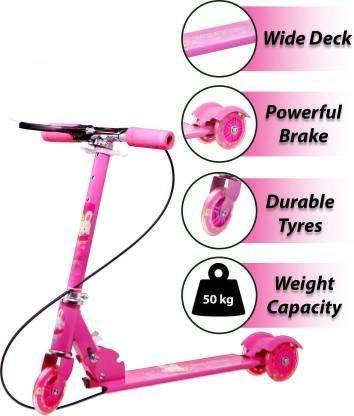 Image of JOYESTA Kick Scooter for Kids 3 Wheeler Foldable Kick Skating Cycle with Brake and Bell, LED on Wheels and Height Adjustable for Boys and Girls for 3-7 Years (Pink)
