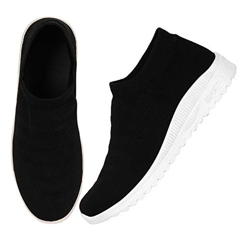 Image of ZAPATOZ Women's Black Textile Slip-On Lightweight Running Walking Shoes