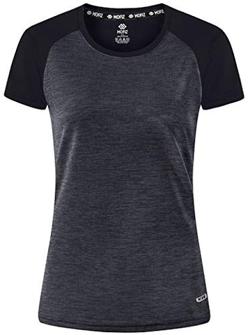 Image of MoFiz Women's Athletic Short-Sleeved Running T-Shirts Lightweight Quick Dry Workout Training Yoga Crewneck Tops Black Grey 2XL