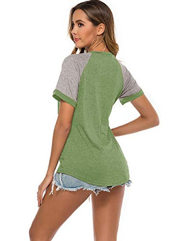 Image of Fallorchid Women's Short Raglan Sleeve T-Shirts Casual Color Block Tops (X-Large, Mint Green)