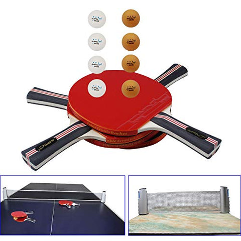 Image of MAPOL Premium Anywhere Ping Pong Paddle Set,Quality Table Tennis Paddle Set,Included 4 Advanced Paddles,8 Pack 3-Star Balls,Retractable Net, Portable Storage Bag