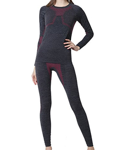 Image of YOOY Women's Ski Thermal Underwear Set Quick Dry Funktion Activewear Ladies Sports Long Sleeve Outdoors Shirts and Pants Rose XL