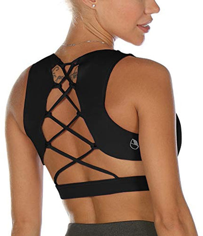 Image of icyzone Women's Workout Yoga Clothes Activewear Printed Racerback Sports Bras (L, Black)