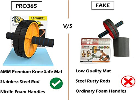 Image of PRO365 Dual Wide Ab Roller Wheel for Abs Workouts 6 Month Warranty/Home Gym Abdominal Exercise/Core Workouts for Men and Women (6 MM Safe Knee Mat, Yellow Roller)