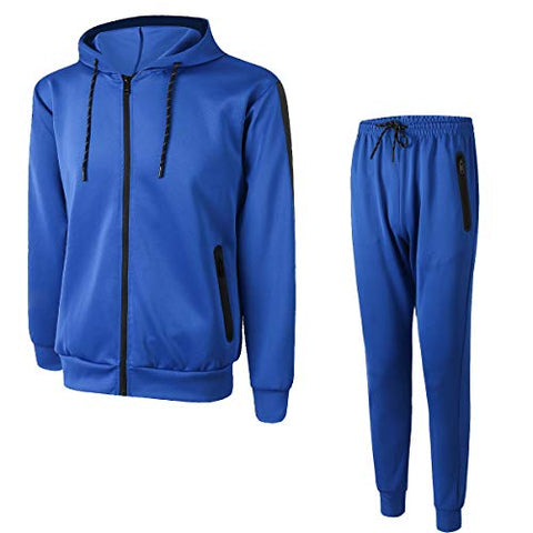Image of URBEX Men's Athletic Casual Tracksuit Pants Hooded Full Zip Jacket Sweatsuit Set for Men…-ROYAL-2XL