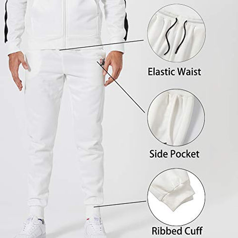 Image of Men's Athletic Tracksuit Set Full Zip Casual Sports Jogging Gym Sweat Suits, White-S