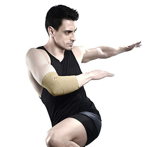 Image of Vissco Elbow Support Relief Belt for Elbow Joint Pain, Sport Injuries, Tennis Elbow, Joint Sprain & Strain For Men & Women | Elbow Support for Gym | Sleeves for Cricket, Volleyball - Medium (Beige)